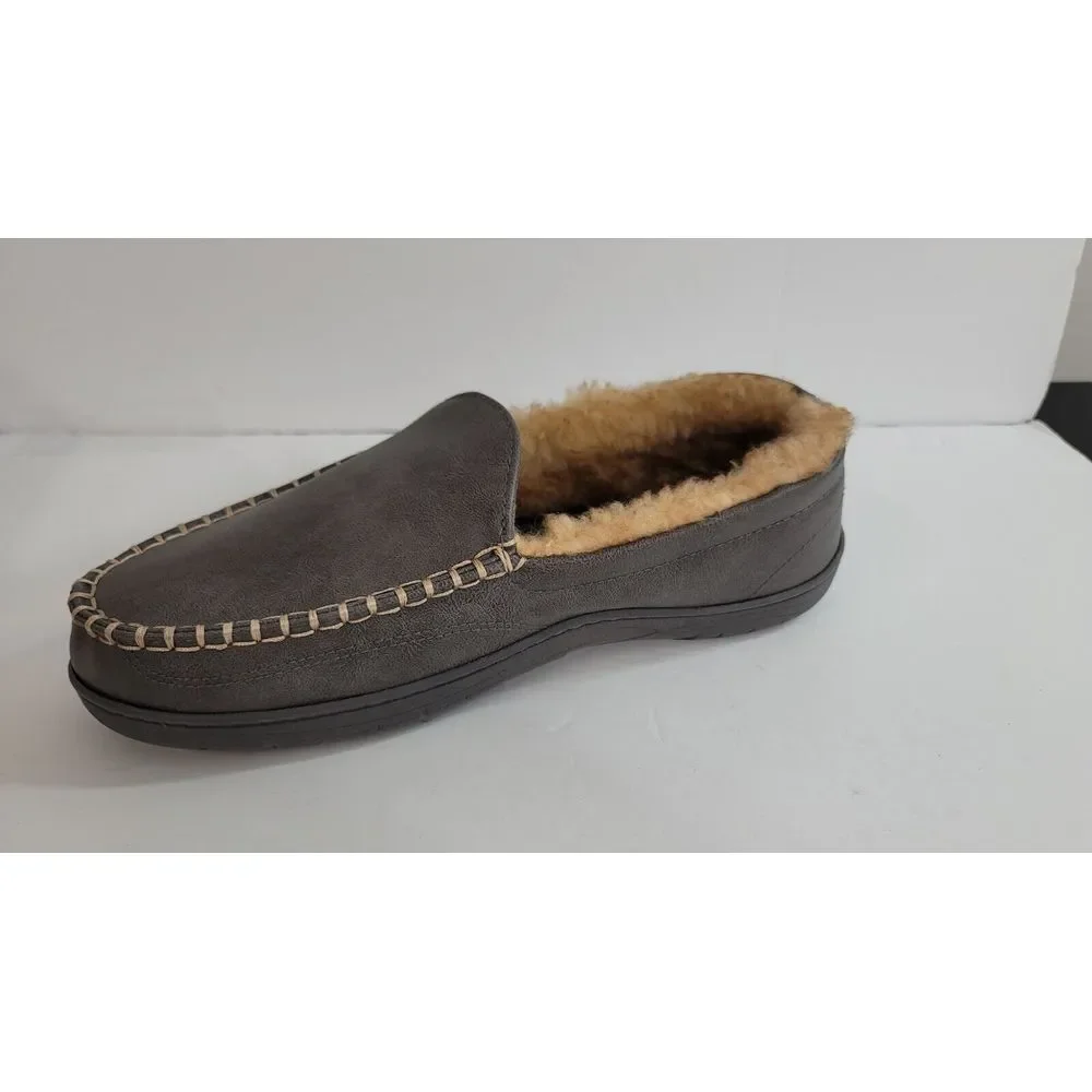 Haggar Slippers Mens‎ XL 11-12 Grey Faux Leather Slip On Loafer $52 NEW